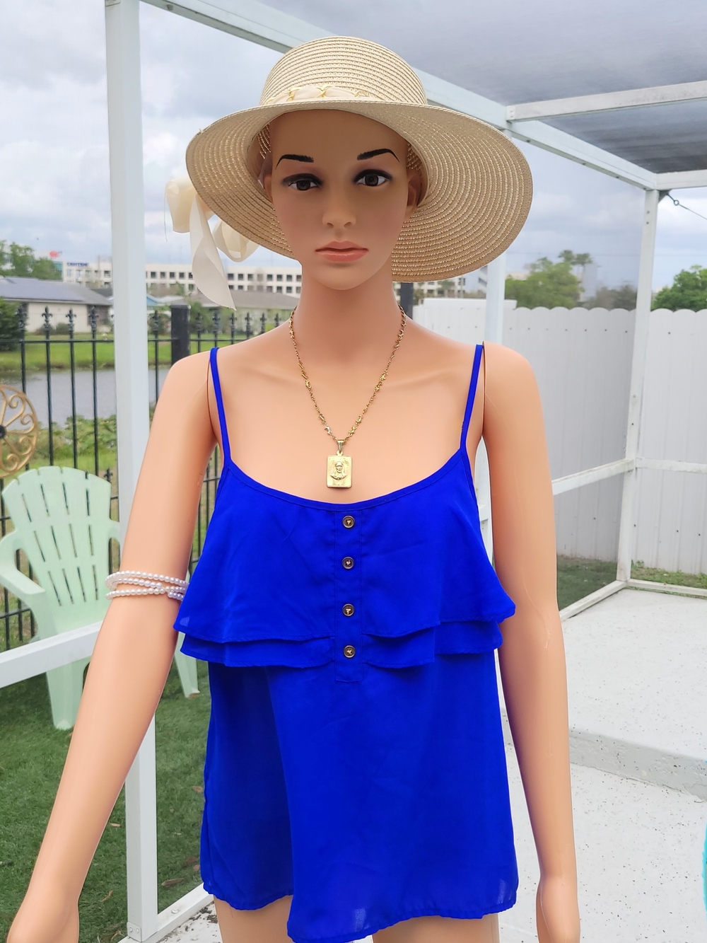 Charlotte Russe Royal Blue Ruffled Spaghetti Strap Tank Top-Sz XL